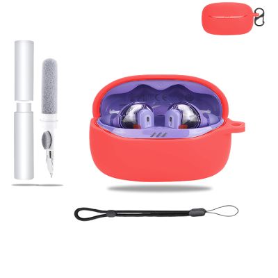 Red Silicone Protective Case for JBL Tune Beam 2 Earbuds with Keychain, Cleaning Kit and Lanyard