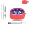 Red Silicone Protective Case for JBL Tune Beam 2 Earbuds with Keychain, Cleaning Kit and Lanyard view 1