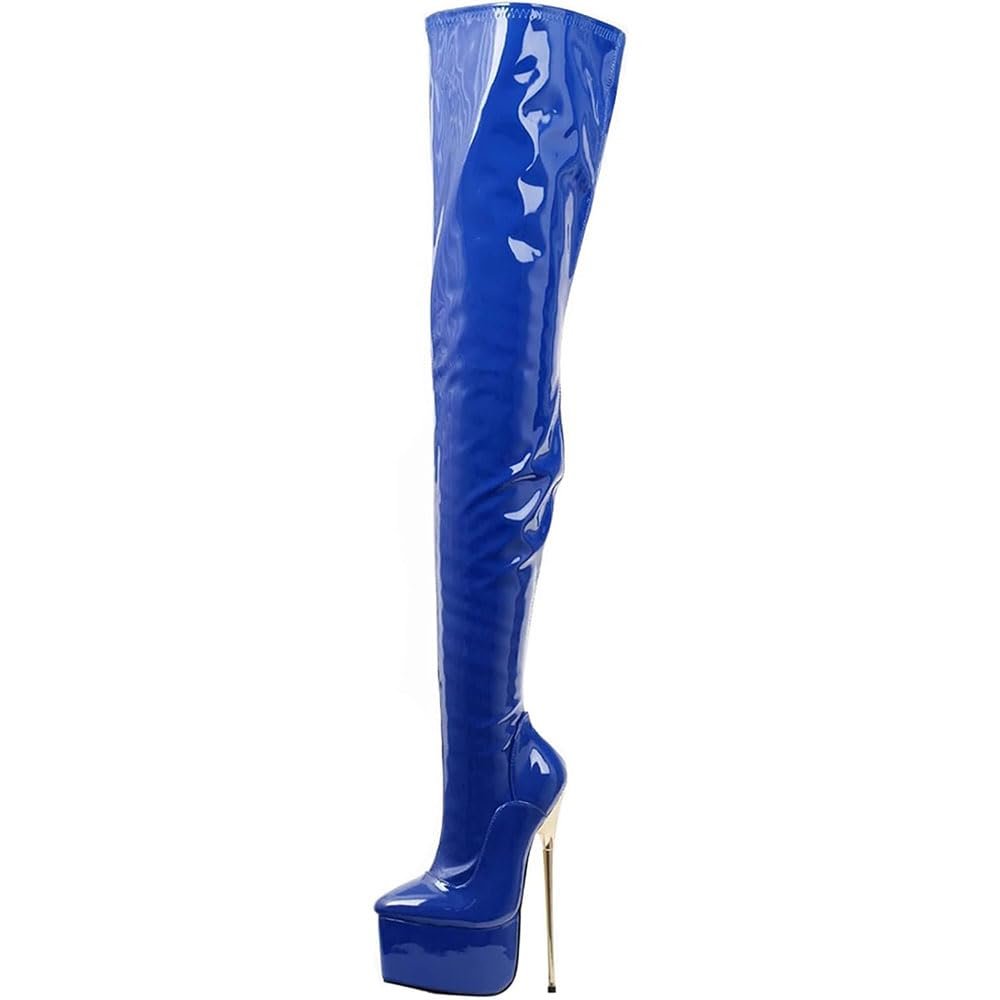 SPONYBORTY Women's 22 cm Stiletto Thigh-High Platform Boots, Gold Metal Heel, Open Toe, Size 45 EU