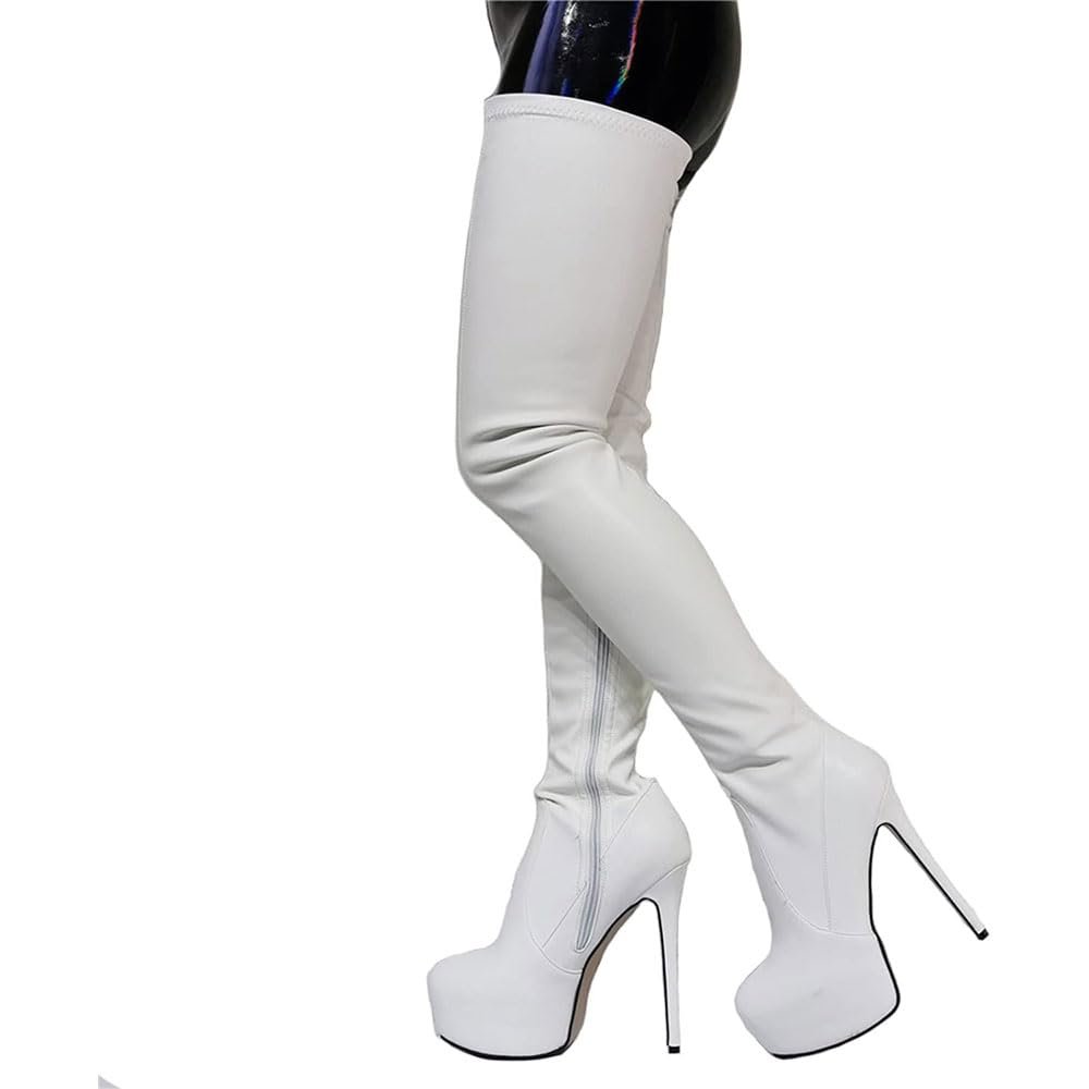 SPONYBORTY Women's Sexy Stretch Over-the-Knee Stiletto Boots, White, EU 37