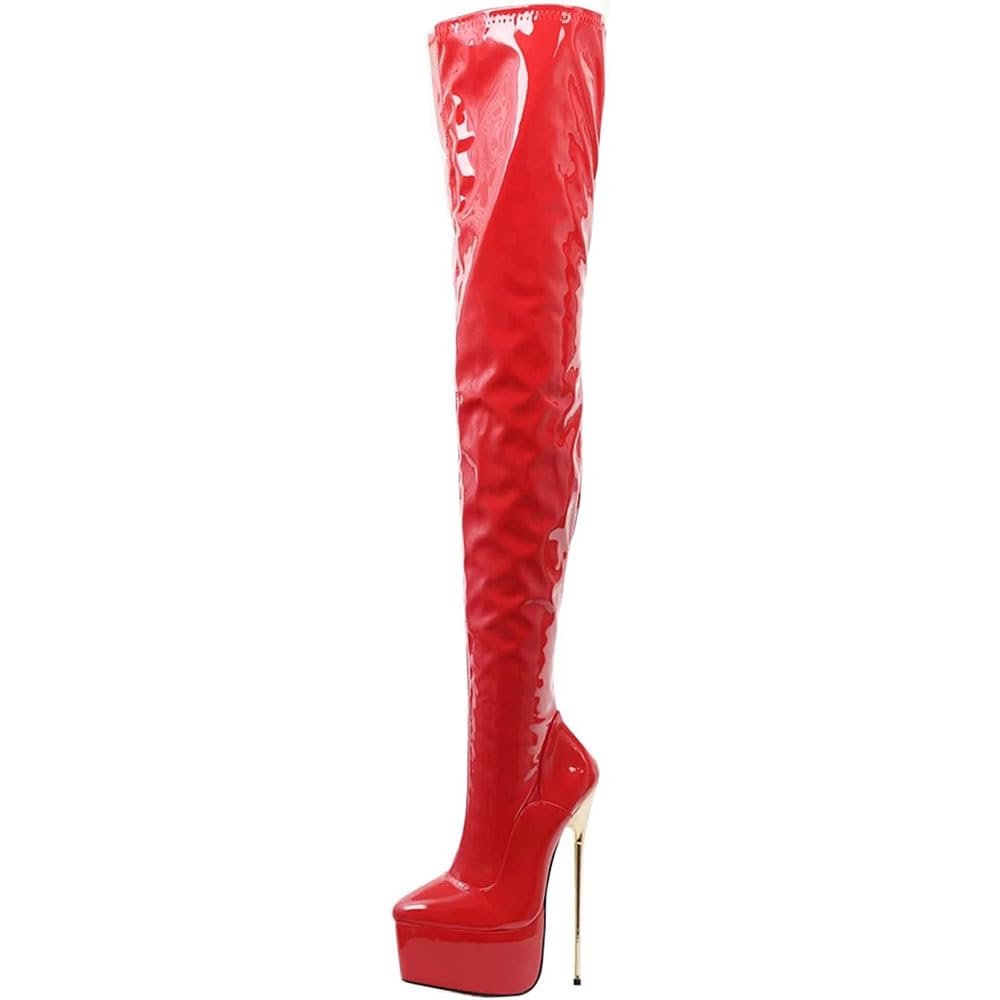 SPONYBORTY Women's 22 cm Stiletto Thigh-High Platform Boots, Gold Metal Heel, Open Toe, EU 41