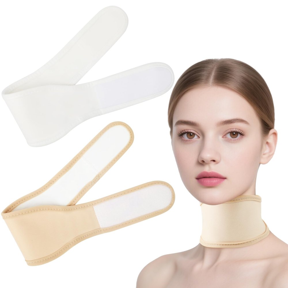Reusable Castor Oil Pack for Thyroid, Cotton Flannel Neck Wrap, Less Mess, Comfortable Fit, Leak-Resistant, White + Khaki, 2-Pack