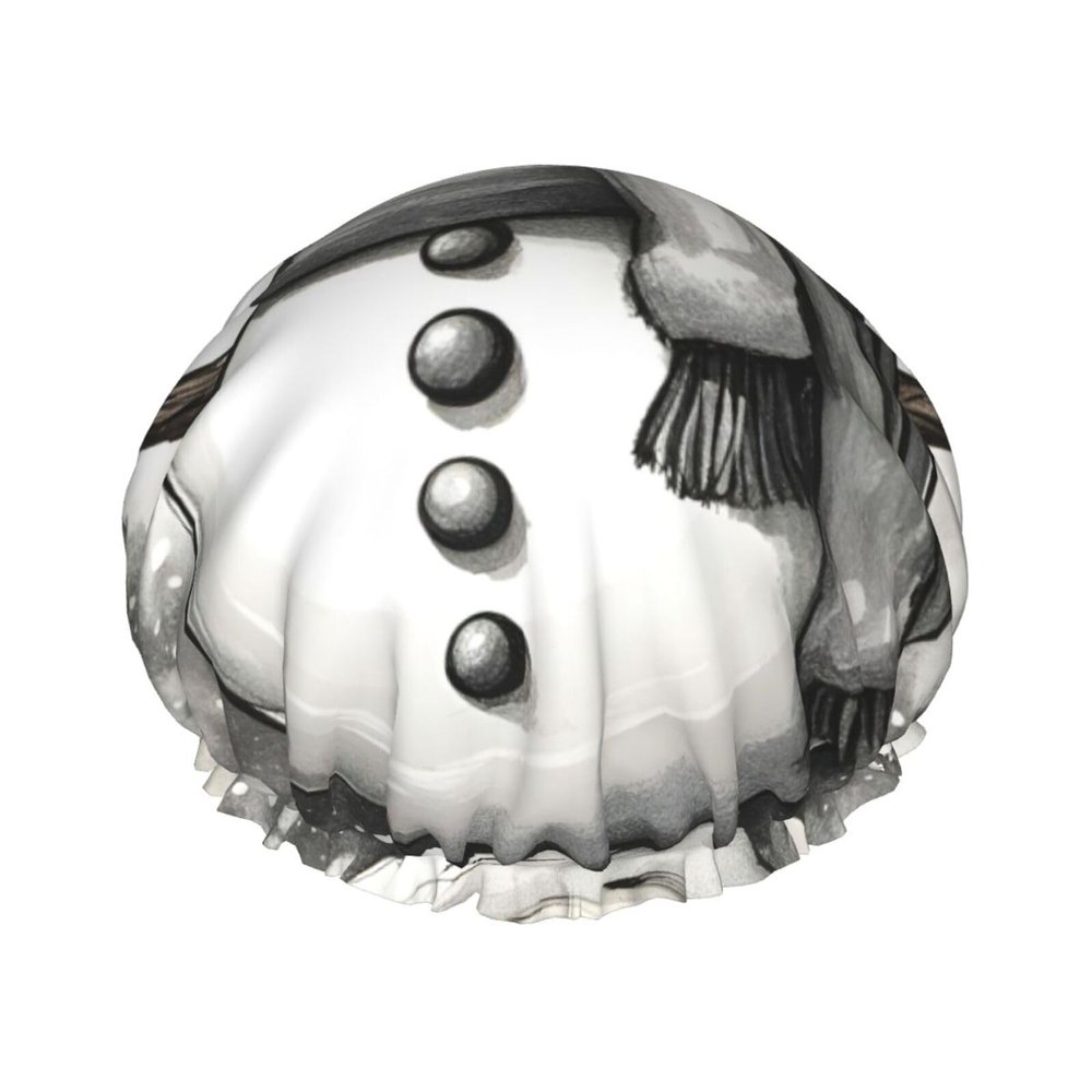 Women's Christmas Snowman Shower Cap, Double-Layer, Reusable, Lightweight and Soft