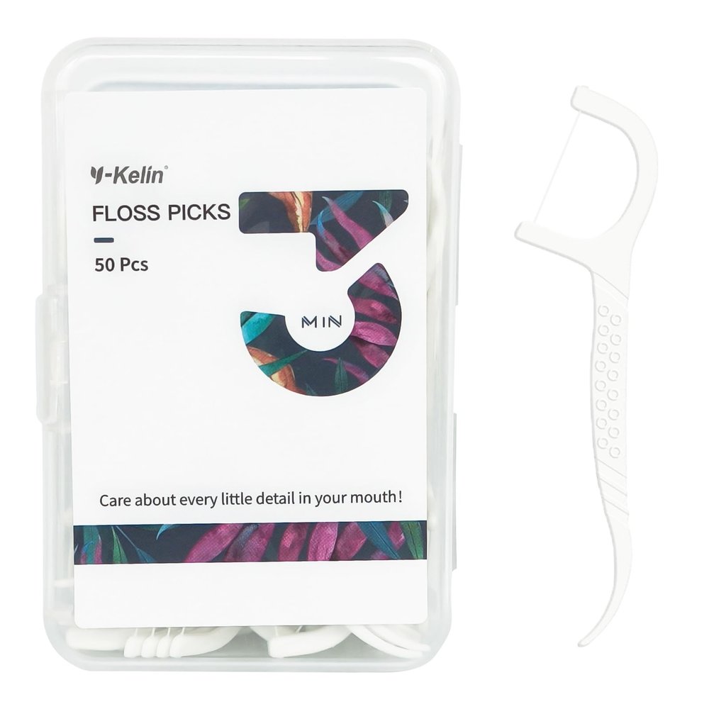 Y-Kelin 50-Count Floss Picks, Flavorless 2-in-1 Dental Picks