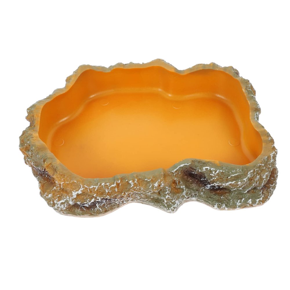 Reptile Water and Feeding Bowl with Rock-Look Platform