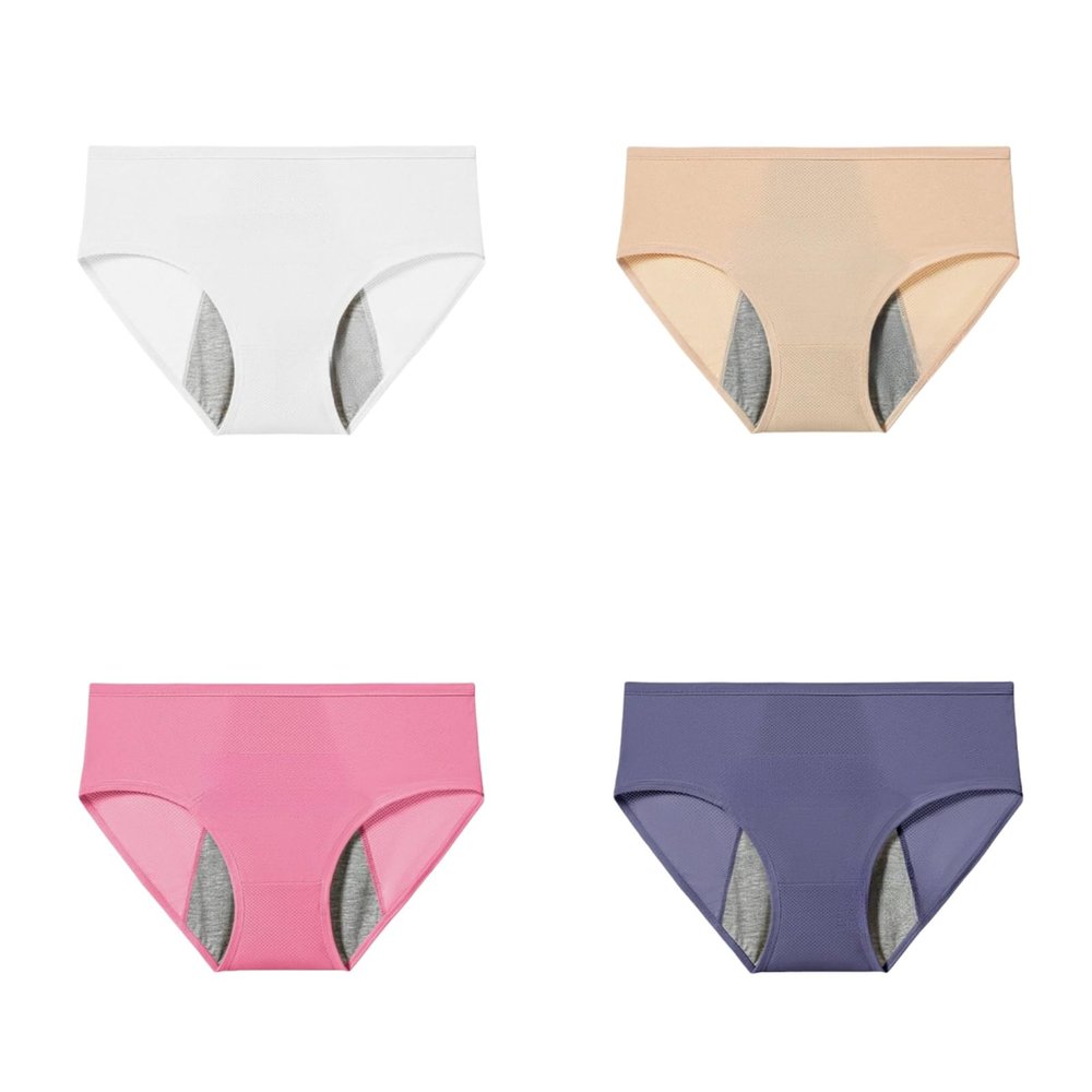 Women’s High-Waisted Cotton Mesh Leakproof Period Underwear, C1, 4-Pack, 5XL
