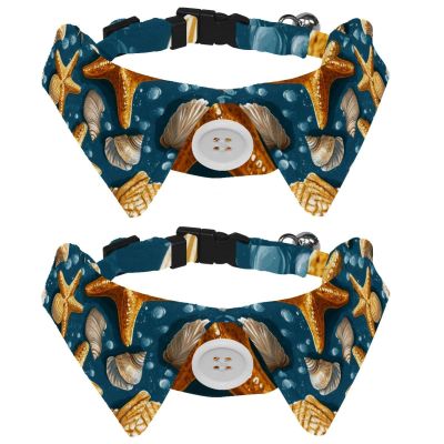 2-Piece Adjustable Bow Tie Collars for Dogs and Cats, Formal Bow Ties for Boys and Girls, Weddings and Birthdays, Starfish on Blue Background