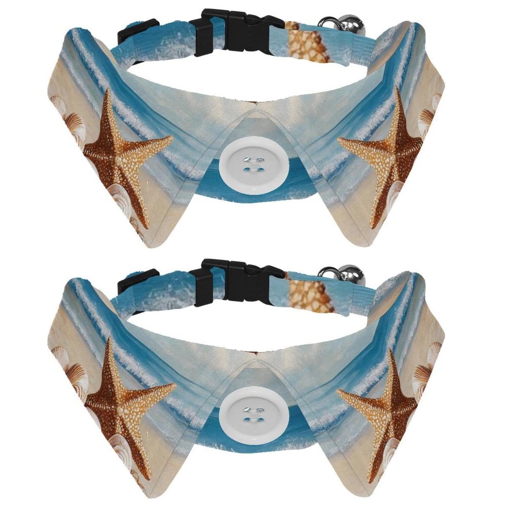 2-Piece Adjustable Bow Tie Collars for Dogs and Cats, Formal Bow Ties for Boys and Girls, Wedding, Birthday, Starfish on Sandy Beach