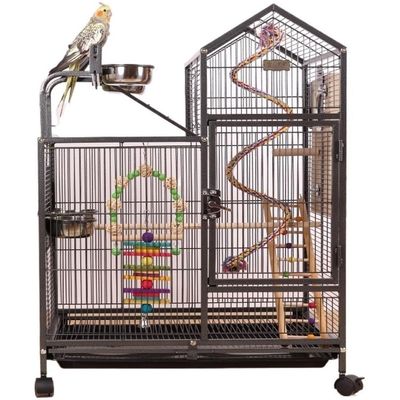 WOTZOV Wrought-Iron Bird Cage with Play Top and Stand