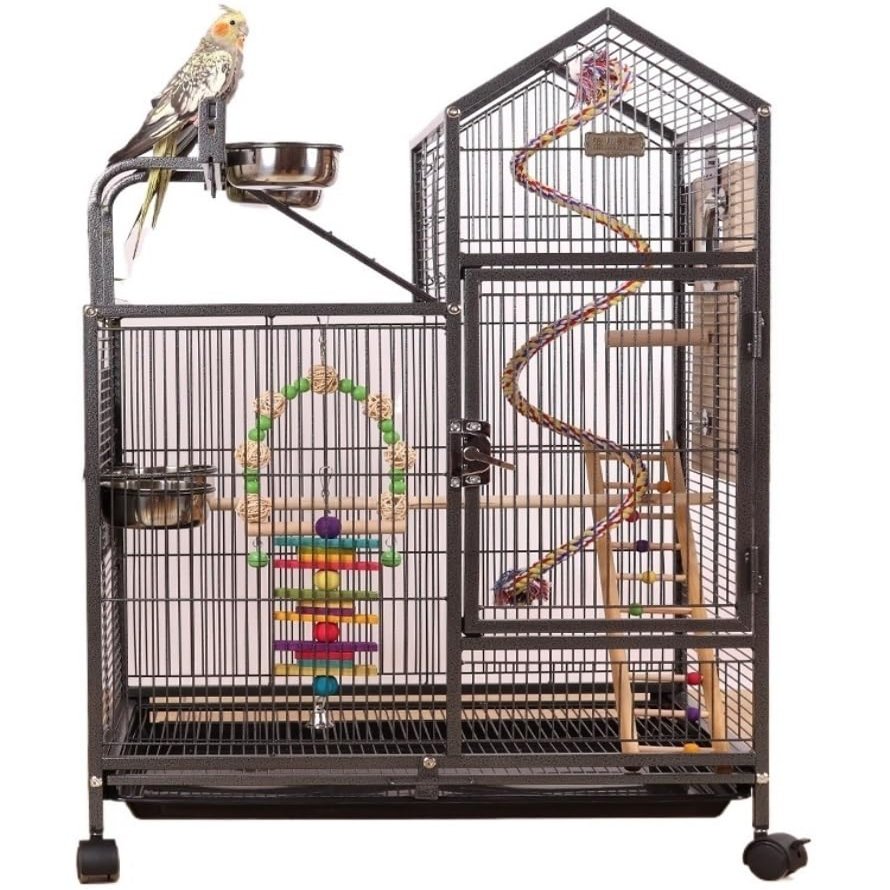 WOTZOV Wrought-Iron Bird Cage with Play Top and Stand