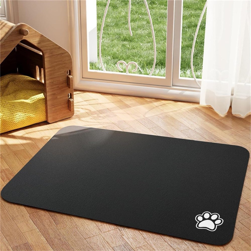 Hixingo Dog and Cat Bowl Mat, Absorbent Non-Slip Washable Pet Feeding Mat, Black, 30 x 40 cm