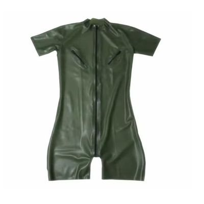 VIYOLI Latex Catsuit for Men with Nipple Zippers, Army Green, Natural Rubber, Short Legs, Front Zipper, Custom-Made, Pink, 3XL
