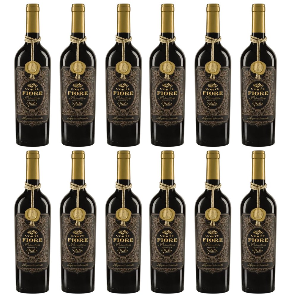 CORTE FIORE Passione Natura Primitivo Sweet Organic Italian Red Wine from Dried Grapes, incl. FineWert E-Book (12 x 0.75 L)