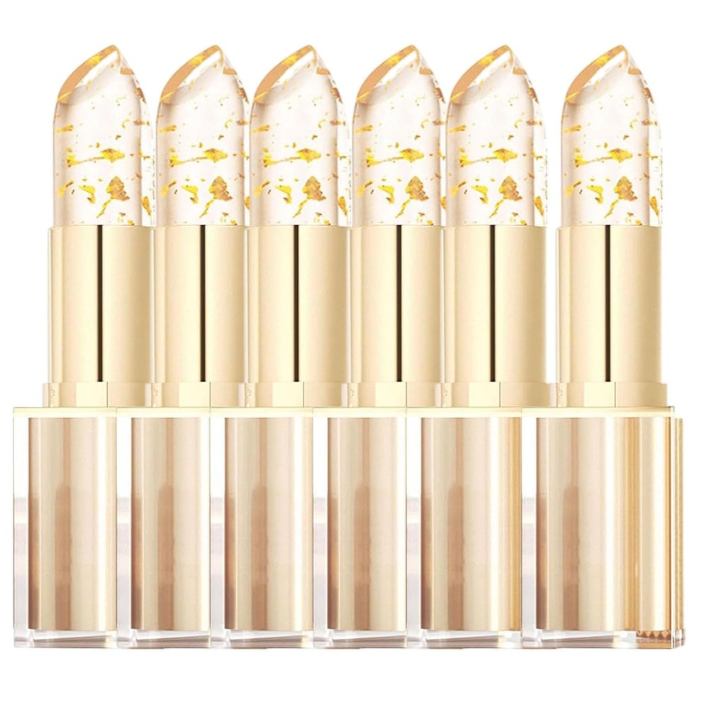 Color-Changing Lipsticks, Transparent Long-Lasting Moisturizing Lip Balm with Gold Foil for Women, 6-Piece Set