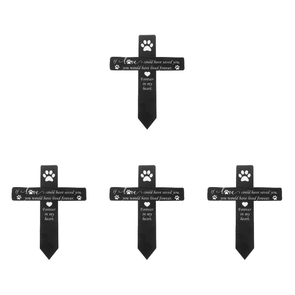 Kisangel 4-Piece Acrylic Pet Memorial Grave Marker Signs, Black