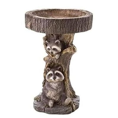 Bamberg Stylish and Cute Resin Water Basin with Raccoons, Outdoor Bird Bath and Garden Patio Decor