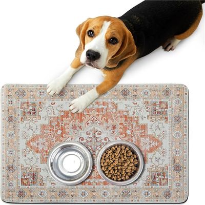 Hixingo Dog & Cat Bowl Mat, Absorbent Non-Slip Pet Feeding Mat, Washable, Retro Bohemian Exotic, 20 x 30 cm