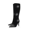 WOkismD 10 cm Pointed Rhinestone Stiletto Ultra-High Heel Side-Zipper Fashionable Large-Size Women's Long Boots, Black, EU 35 view 1