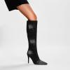 WOkismD 10 cm Pointed Rhinestone Stiletto Ultra-High Heel Side-Zipper Fashionable Large-Size Women's Long Boots, Black, EU 35 view 4