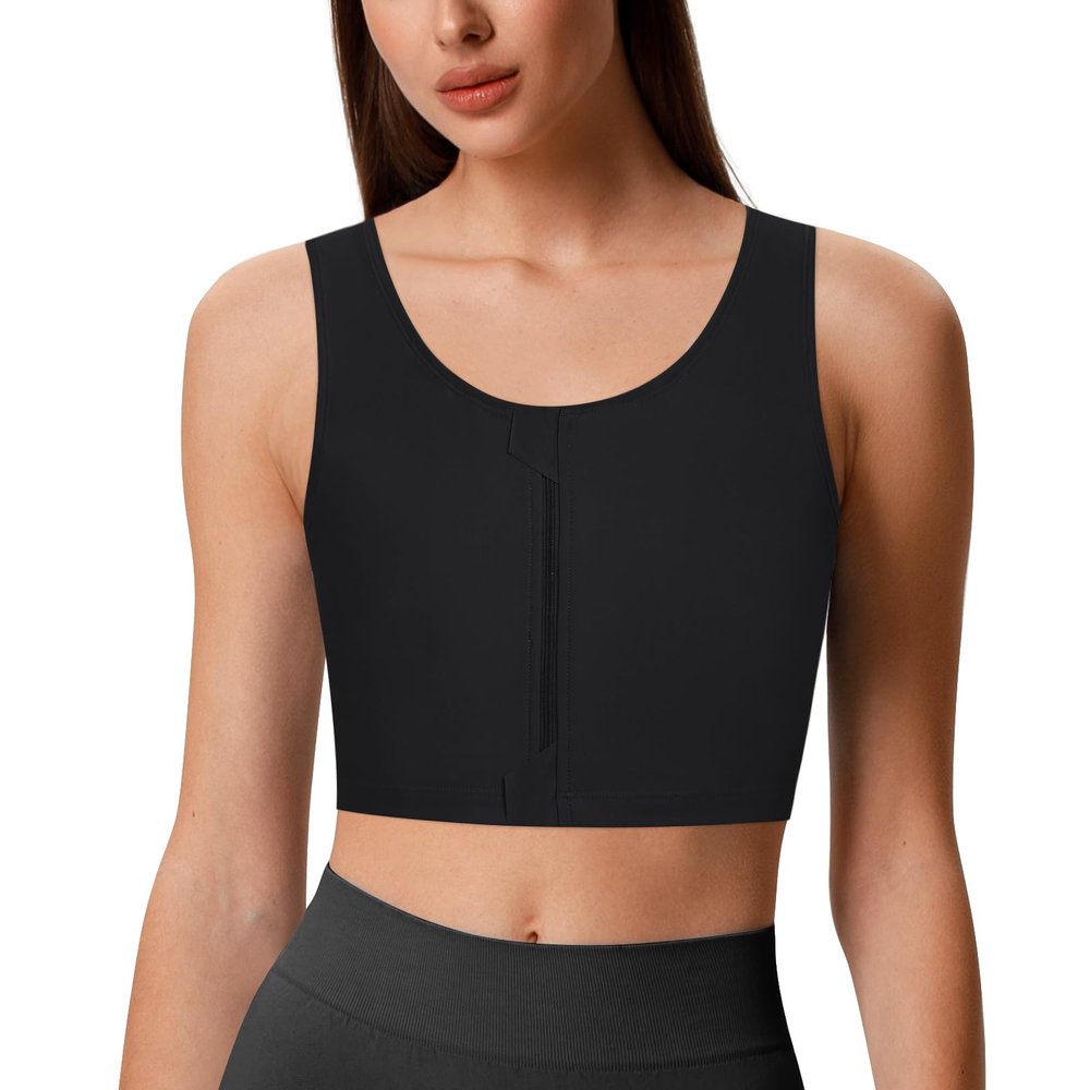 GCTBL Transgender FTM Chest Binder, Breathable Half-Zip Compression Bra (B, L)