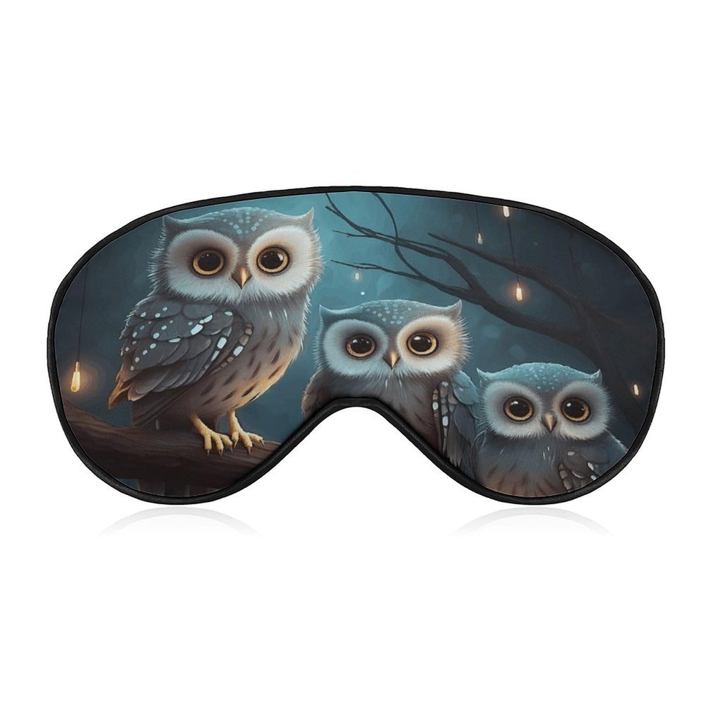 Owl on Tree Travel Sleep Mask, Light-Blocking, Adjustable Strap