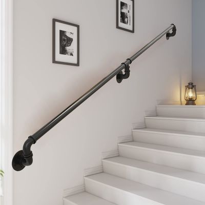 Outdoor Handrail for Stairs, Black Wrought Iron, Wall-Mounted, 330 cm