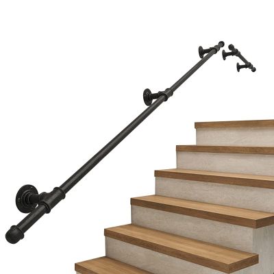 Matte Black Industrial Pipe Handrail for Outdoor Use