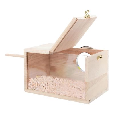Riaisttd Parakeet Nesting Box, Natural Wood Breeding Box, Transparent Birdhouse