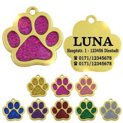 Ibera Gifts - Engraved Dog Tag in Paw Shape, Perfect for Small to Medium Pets (Gold/Pink)