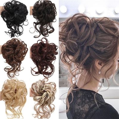Elastic Hair Bun Hairpiece, Messy Lazy Bun, Dark Brown