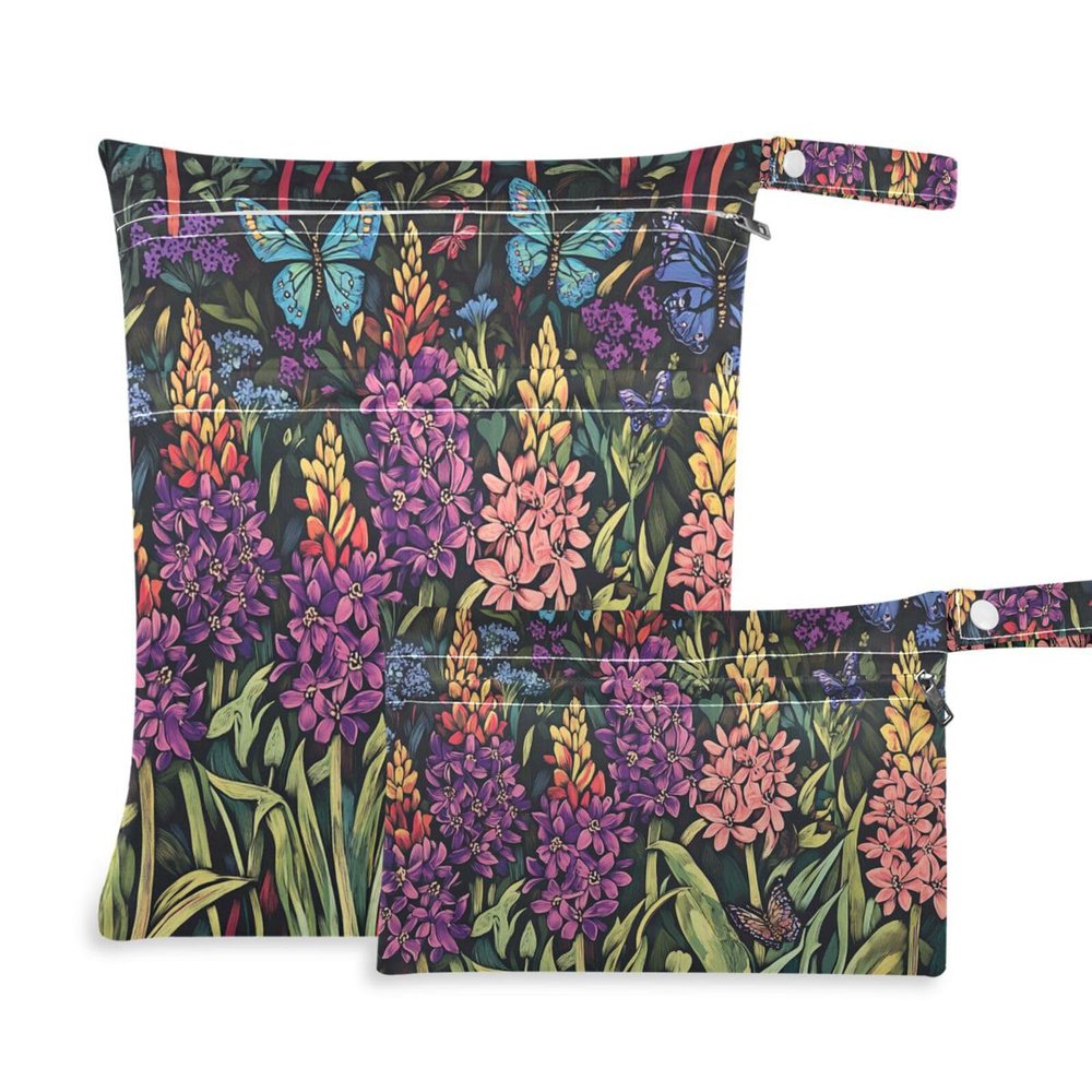 Reusable Baby Wet Bags, 2-Pack, Purple and Pink Hyacinth Flowers