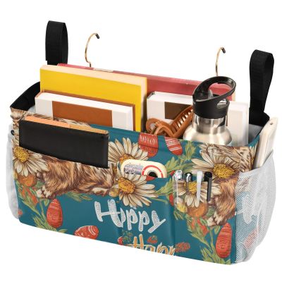 FRODOTGV Bedside Caddy, Happy Easter Rabbit, Carrot, Floral Daisy and Egg Design
