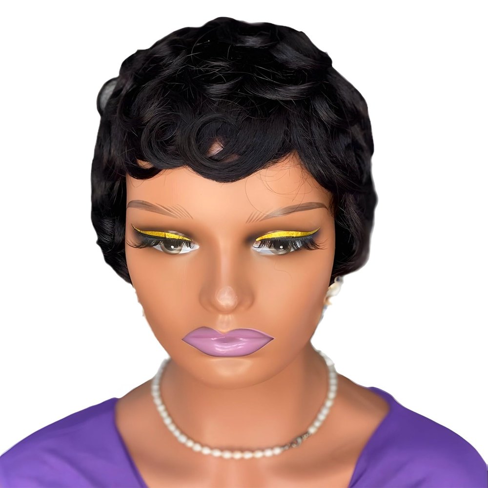 Natural Black 1B Human Hair Pixie Cut Wig, 10 cm