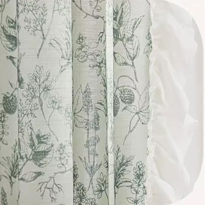 Lirzxin Thermal Blackout Curtains with Grommets, Green Floral Pattern with Lace, 86 x 183 cm, Set of 2