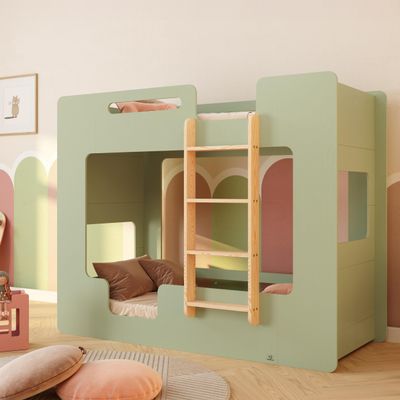 smartwood Mimi B Bunk Bed 90 x 190 cm with Guardrails, Green