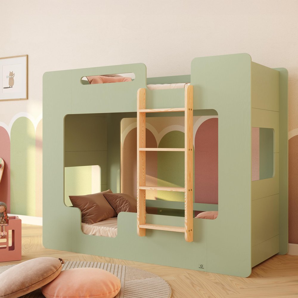 smartwood Mimi B Bunk Bed 90 x 190 cm with Guardrails, Green