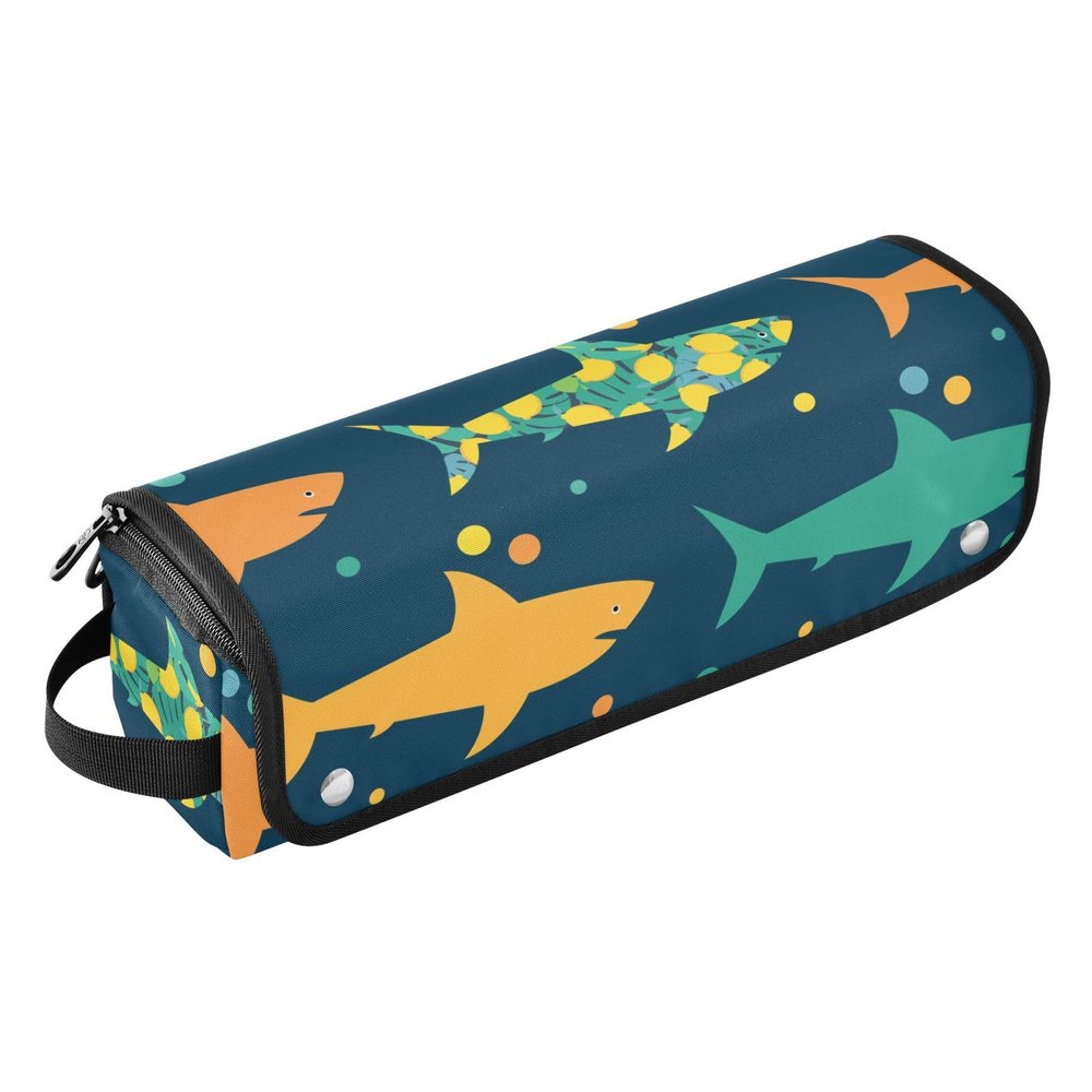 Seamless Colorful Shark Hair Styling Tool Bag with Heat-Resistant Mat