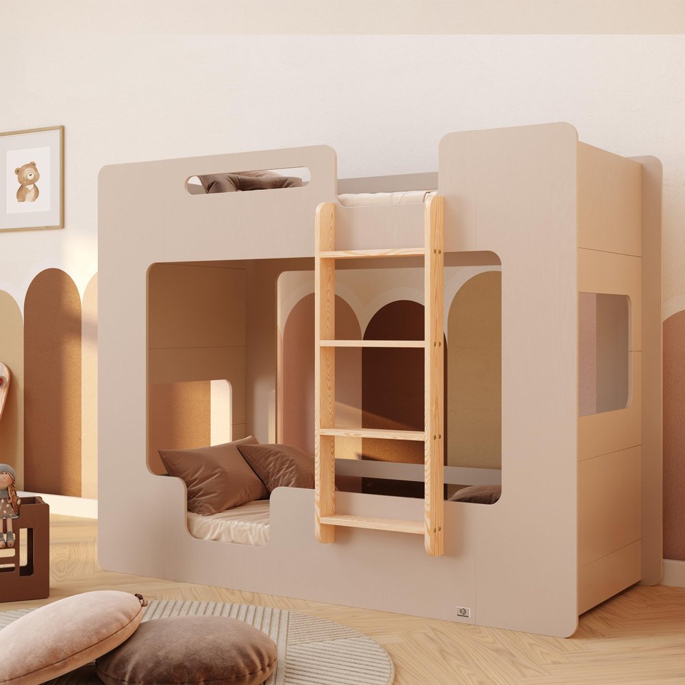 smartwood Bunk Bed 80 x 160 cm with Guardrails, Wood, Cashmere, Mimi B