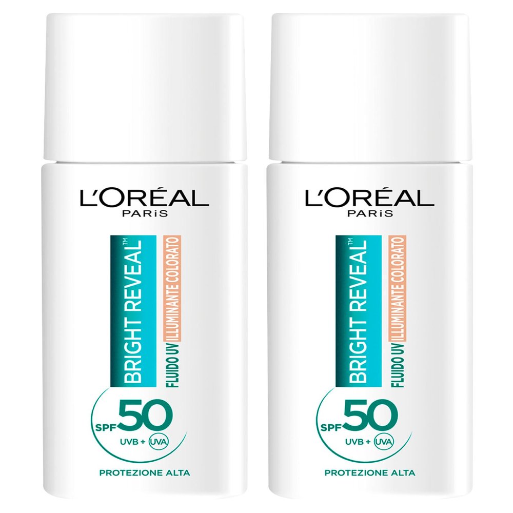 L'Oréal Paris Bright Reveal UV Face Fluid, SPF 50, Niacinamide, Light Tint, 2 x 50 mL