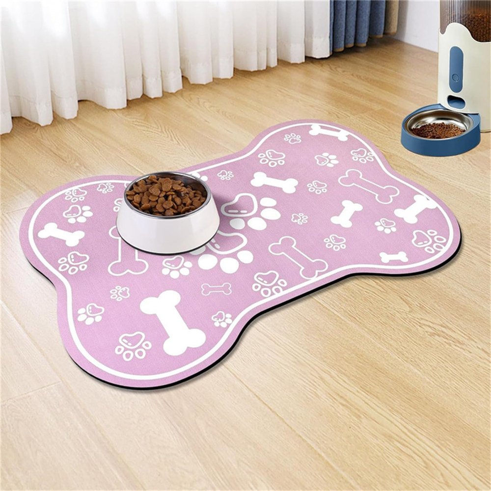 Hixingo Dog and Cat Bowl Mat, Absorbent Non-Slip Washable Pet Feeding Mat, Pink, 40 x 60 cm