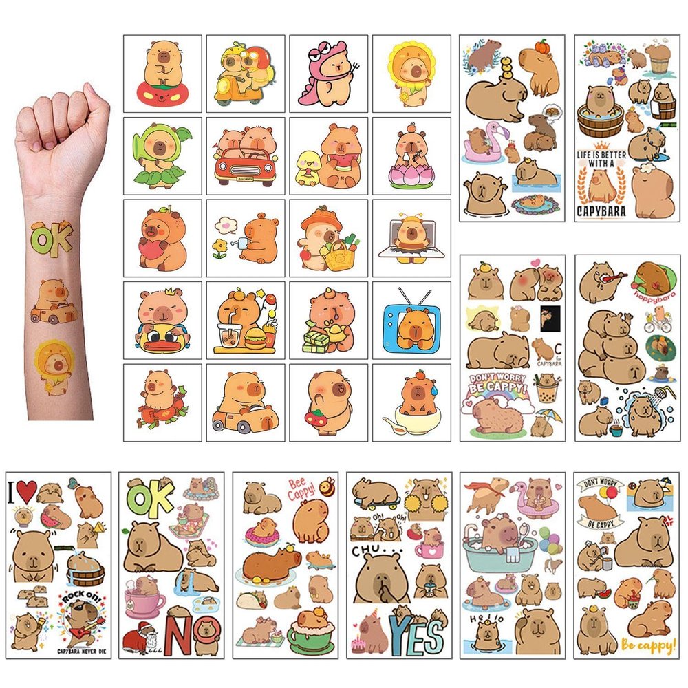 30 Cartoon Capybara Temporary Tattoo Stickers for Kids