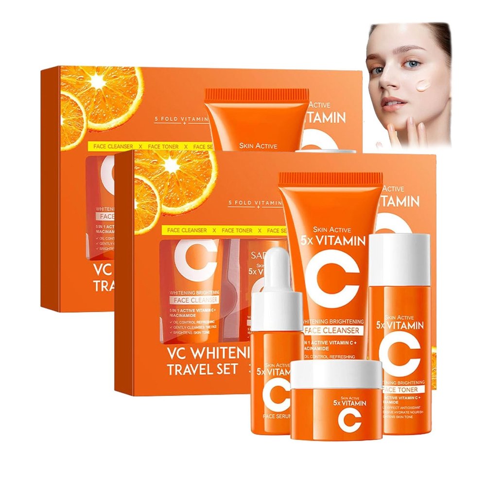 Vitamin C Facial Skincare Travel Sets, 4-Piece Moisturizing Face Care Set (2 Sets)