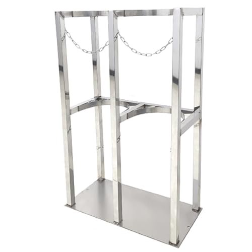 Generic Oxygen Storage Rack, Stainless Steel Gas Cylinder Organizer with Safety Chain, 15.7 x 7.9 x 15.7 in