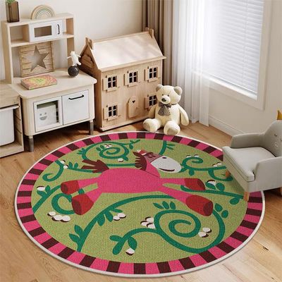 YATOLA Short-Pile Children's Play Rug, Animal Design, Green, 120 cm