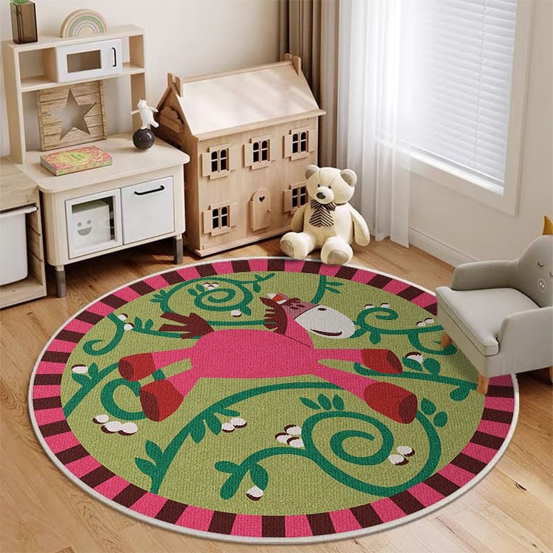YATOLA Short-Pile Children's Play Rug, Animal Design, Green, 120 cm