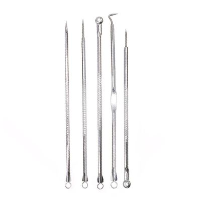 HZWMQDLF Double-Ended Acne Needle and Comedone Extractor Kit, Stainless Steel, 5-Piece, Style C