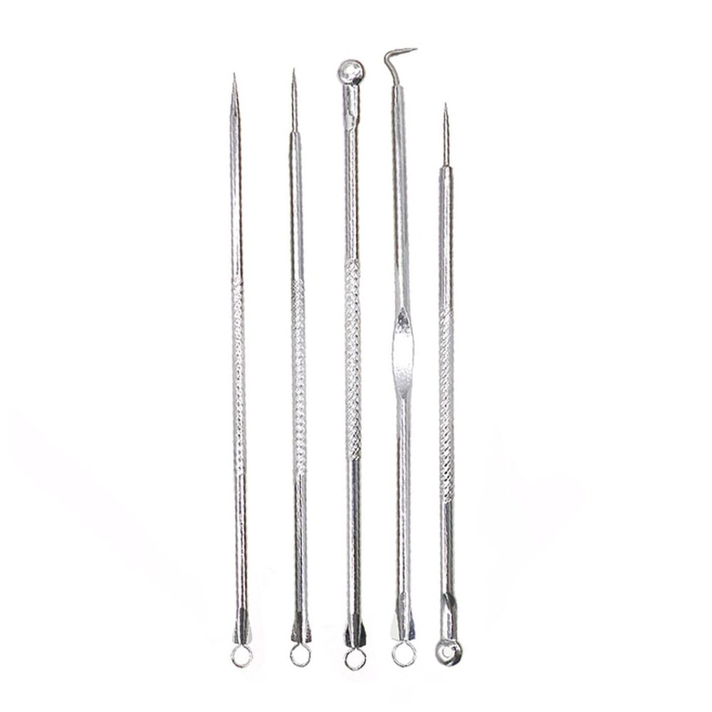 HZWMQDLF Double-Ended Acne Needle and Comedone Extractor Kit, Stainless Steel, 5-Piece, Style C