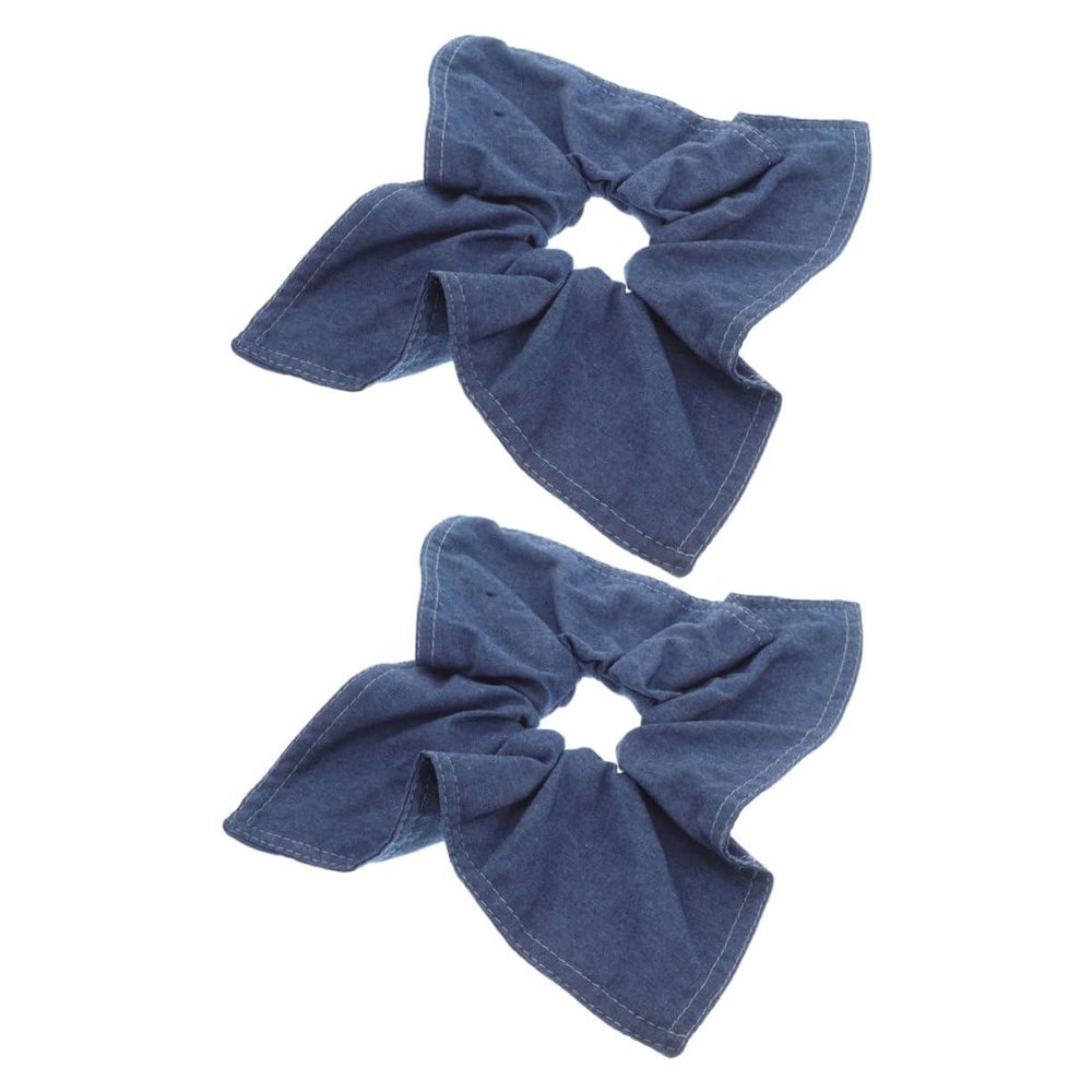 2-Pack Blue Retro Denim Fabric Hair Ties