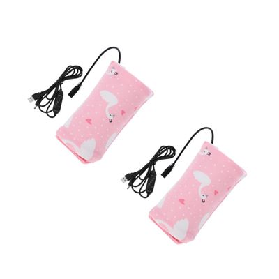 HEMOTON 2-Pack USB Baby Bottle Warming Sleeves, Pink Cotton