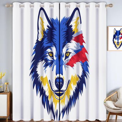 CECE&COLE Blackout Thermal Curtains, 2-Piece Set, H137 x W117 cm, Wolf Head Print